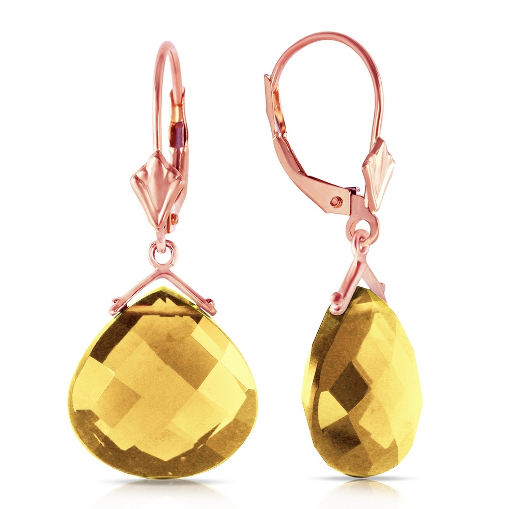 GOLD LEVERBACK EARRING CHECKERBOARD CUT CITRINES - Picture 3 of 6